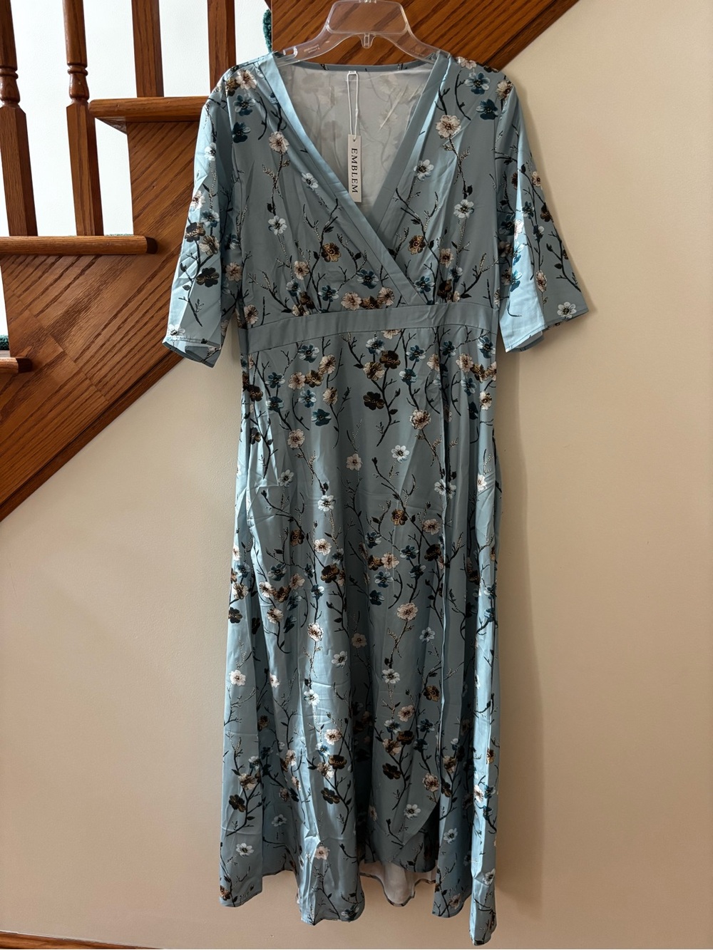 Emblem Light Blue Floral Wrap Midi Dress NWT